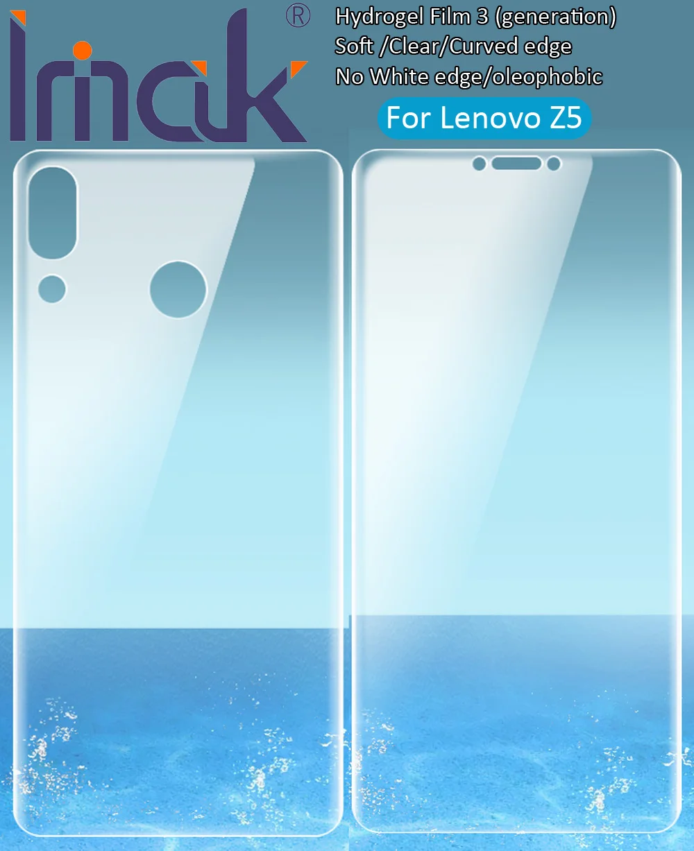 

imak Hydrogel Film 3 III For Lenovo Z5 Rear Front Back Screen Protective Transparent oleophobic