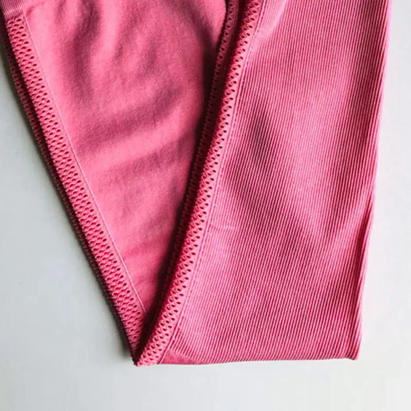 Vip link для высокой талии полоса Бесшовные Леггинсы тренировки Леггинсы для фитнеса плотная ткань Приседания - Цвет: Pink