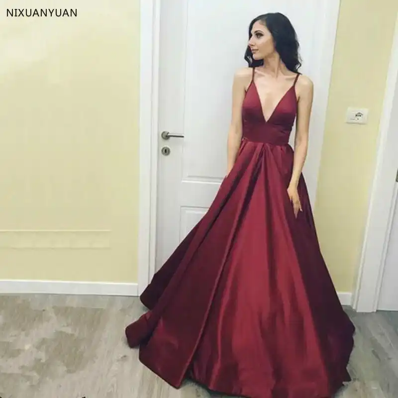 a line v neck prom dress