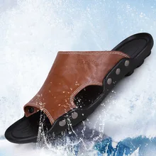 Мужская повседневная обувь; тапочки на плоской подошве; мужские летние сандалии; Высококачественная пляжная обувь; кожаные модные Вьетнамки; zapatos hombre; размеры 38-48