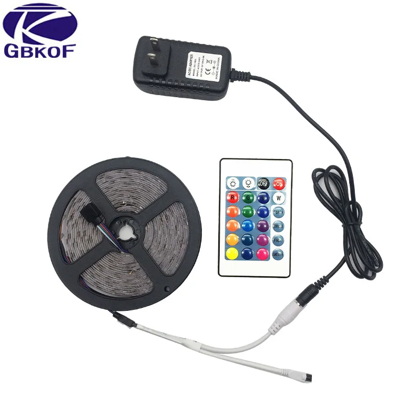 Горячая RGB Светодиодная лента 3528 Гибкая полоса света DC12V 5 м 300led + 24key ИК пульт