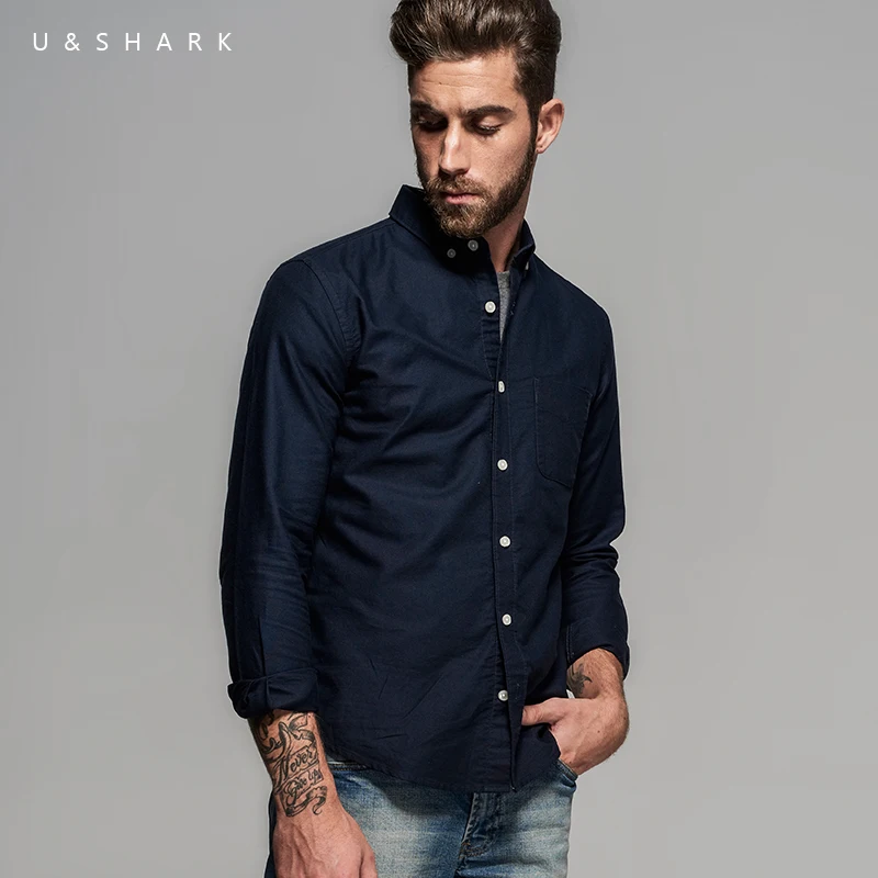 Buy U&Shark Fashion Navy Blue Button Down Collar
