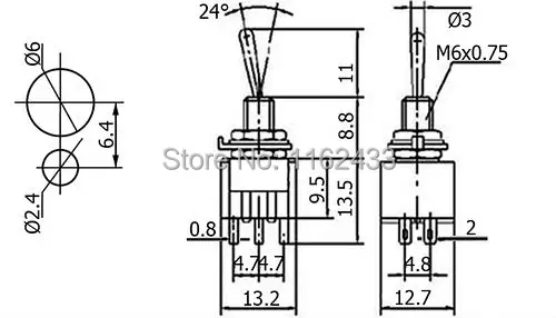 MTS-202 DPDT toggle switch drawing