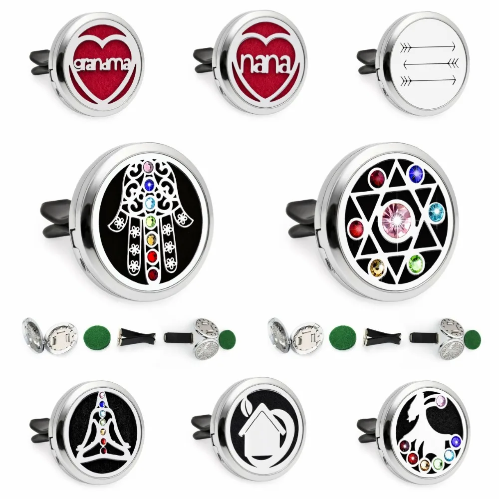 

30mm Magnetic Diffuser locket Grandma arrow Bling rhinestone removable Car Vent clip Essential Oil Perfume locket 10Pads as gift