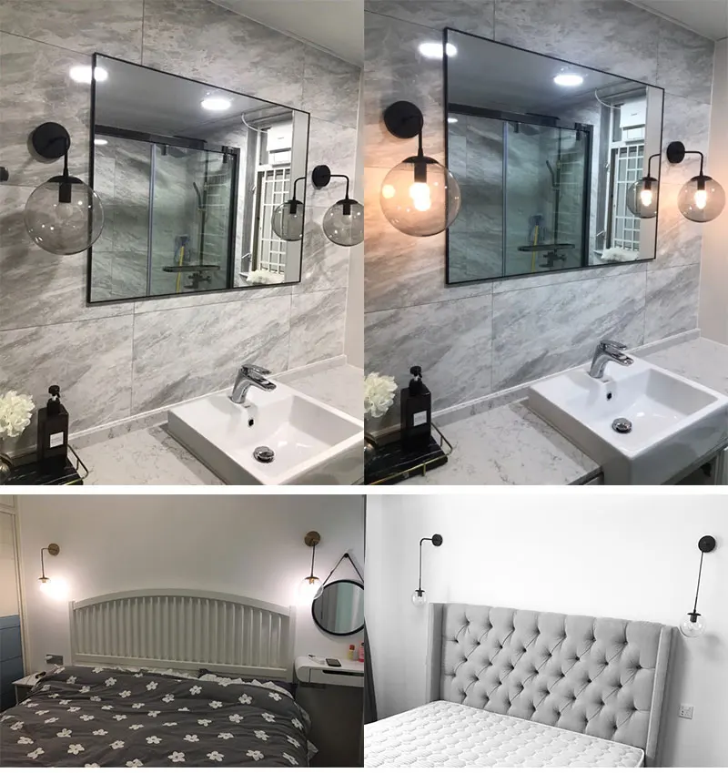 Nordic Post Modern LED Wall Lamp Creative Glass Ball Mirror Bedside Wall Lamps Vintage Wall Light For Living Room Heme Deco (11)