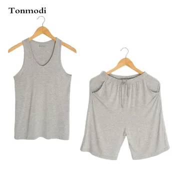 

Vest Pajamas For Men Summer modal sleepwear vest shorts set thin o-neck lounge Pajama set