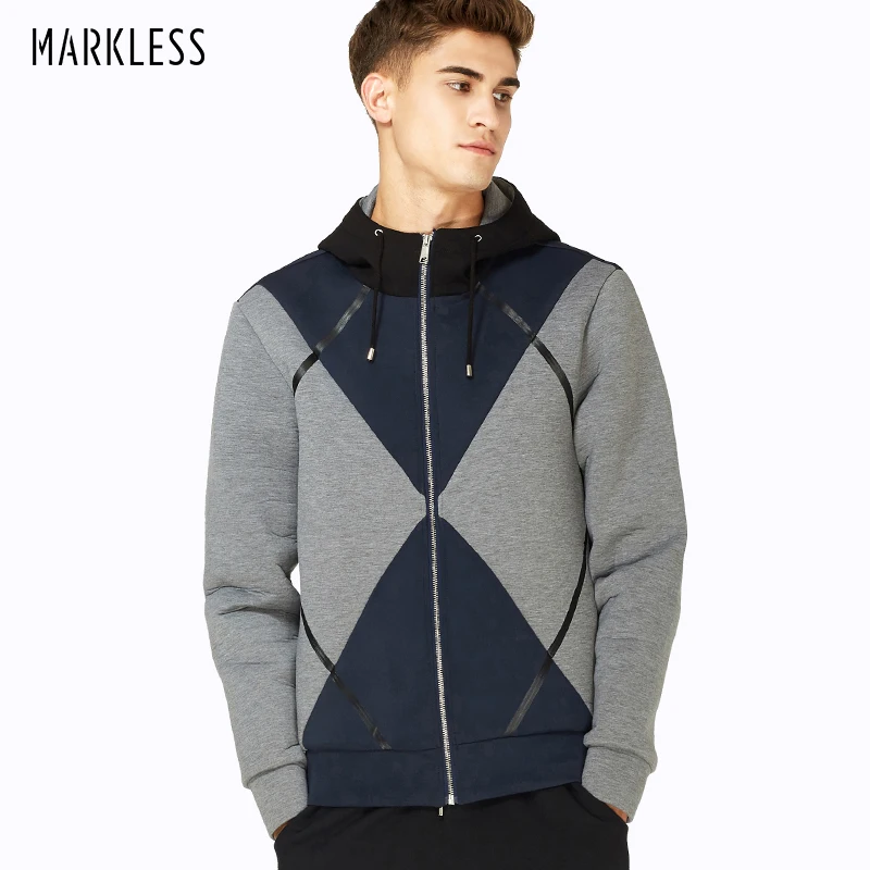 

Markless New Fashion Coat Loose Men Hoodies Long Sleeve Thick Patchwork Man Casual Hoodies Men's Outerwear Coat