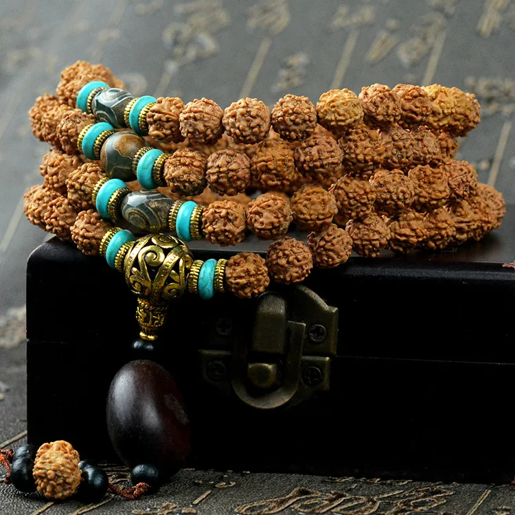 

Tibetan 108 Kingkong Bodhi Seeds Meditation Prayer Mala Nepal Rudraksha Bodhi bracelet with Tassel for Man