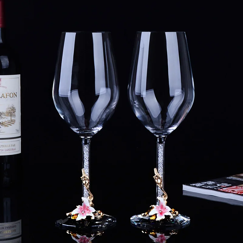 Originality Red Wine Glass K9 Crystal Goblet Enamel Colors Red Wine Cup Marry Gift Wine Glass 2 Piece/Kits Lead Free Glass