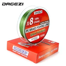 DAGEZI 100 м 8 нитей 10-80LB супер сильный PE плетеные лески японский Многожильная леска 6 цветов
