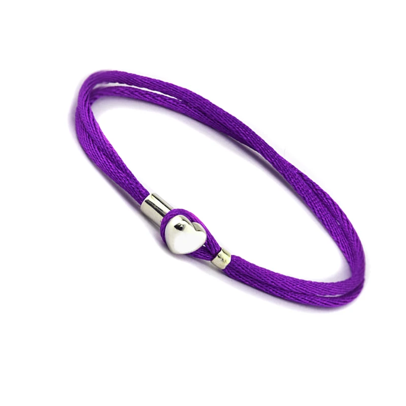 

Pandulaso Purple Fabric Cord Bracelet With Heart Buckle Sterling Silver Jewelry For Woman Fit Original Beads & Charms Jewelry
