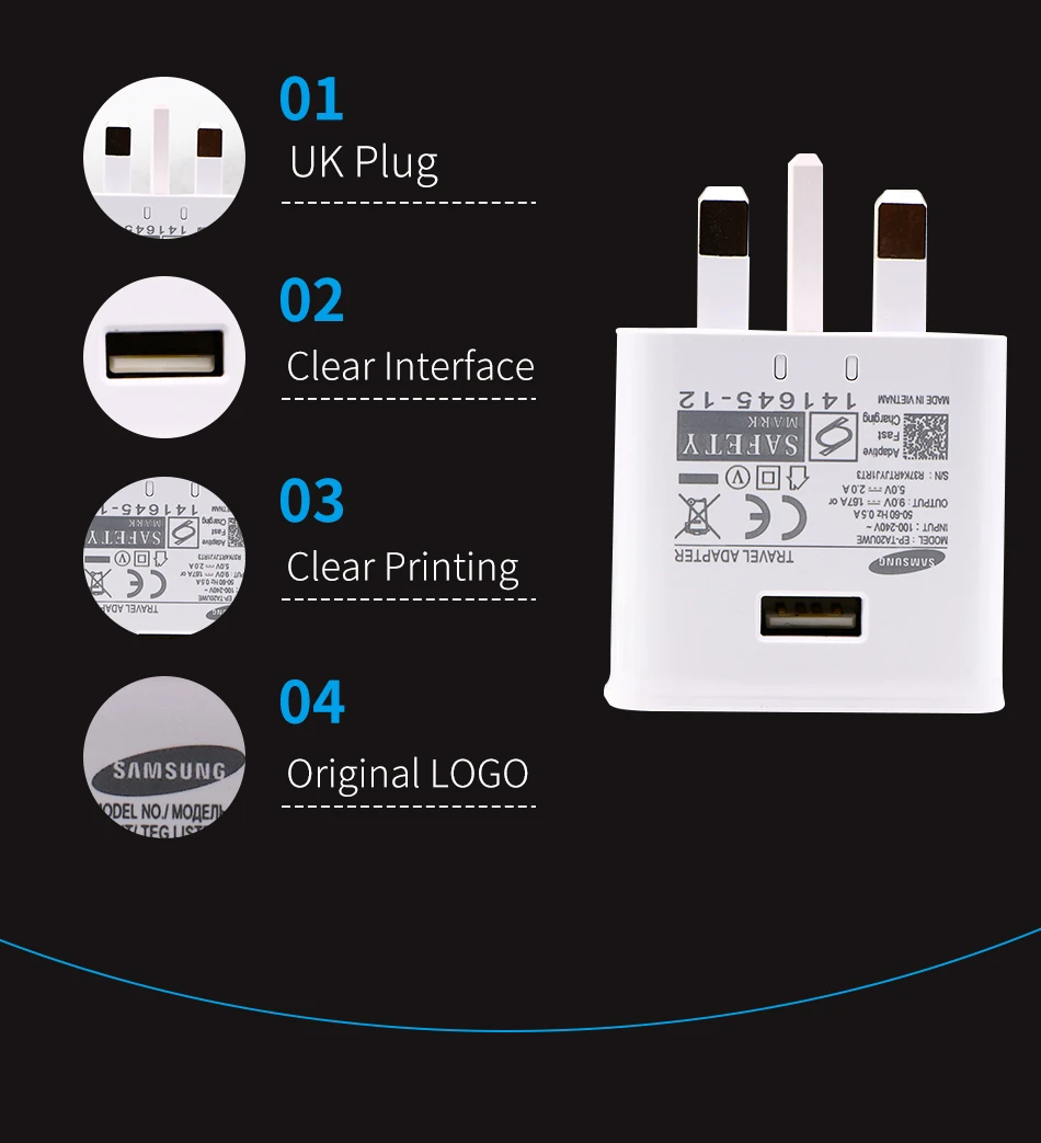 7Samsung S8 S9 plus 9V1.67A & 5V2A Original Fast Charger 1.2m USB Type C Cable Travel Adapter EUUSUK Note8 S 9 S8 C5 C7 C9pro