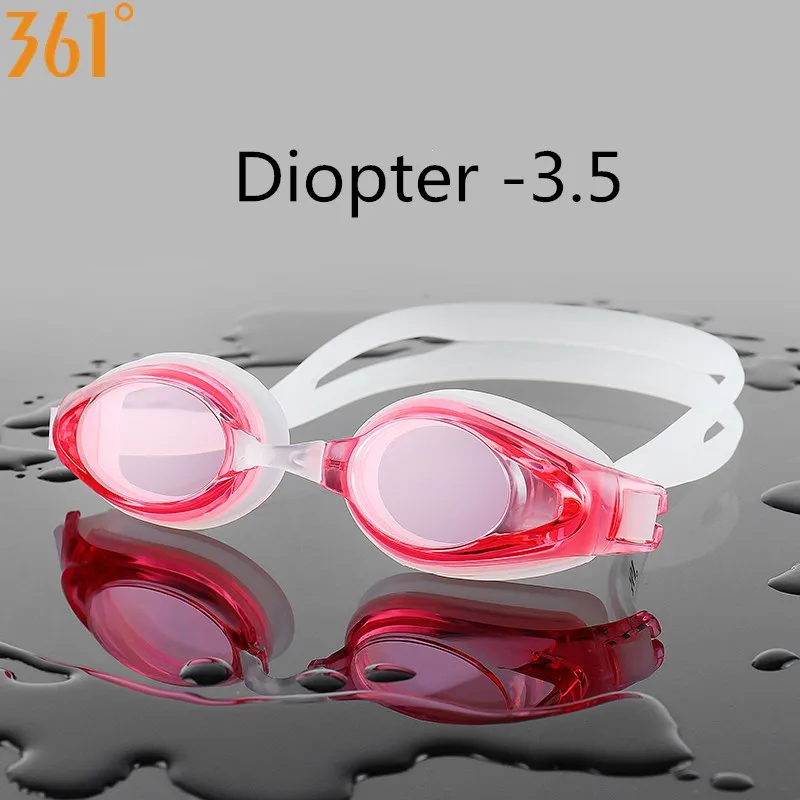 361 очки для плавания с чистыми линзами, очки для плавания по рецепту для бассейна, профессиональные очки для плавания для близорукости, для взрослых, диоптрий, анти-туман - Цвет: 186009J-Pink -3.5