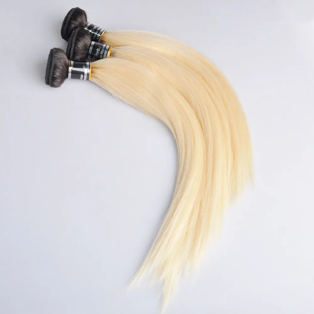 Ross Pretty Peruvian Remy Hair two tone Color Black with Blonde Straight Human Hair Extension Ombre 1b 613 Hair Weave Bundles