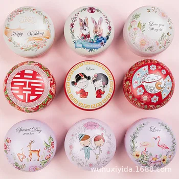 

DHL free shipping large round macarons flat drum tinplate candy box knot wedding candy box wedding candy packaging gift box iron