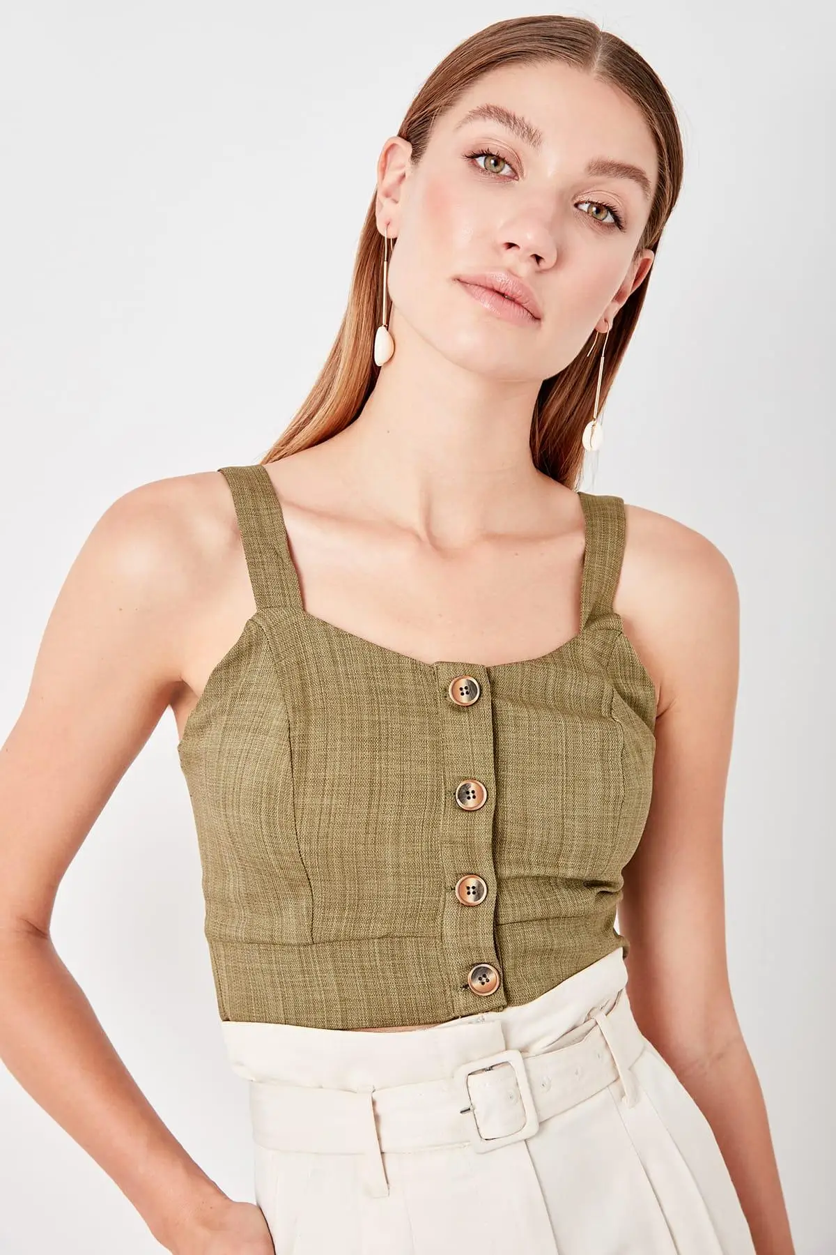 Trendyol зеленый короткий топ-блузка TWOSS19BZ0168 | Женская одежда