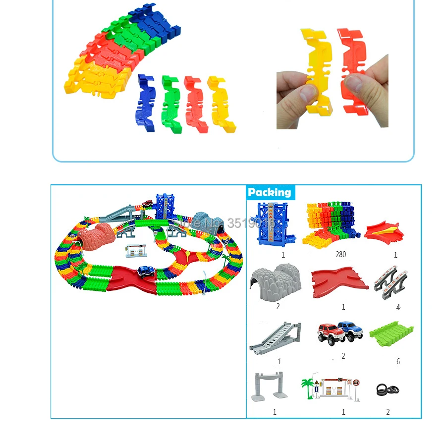 Создайте дорожную изгиб Flexile Track Specail большой Улучшенный набор более 216-288 шт. игровой набор с аксессуарами железная дорога автомобили игрушки