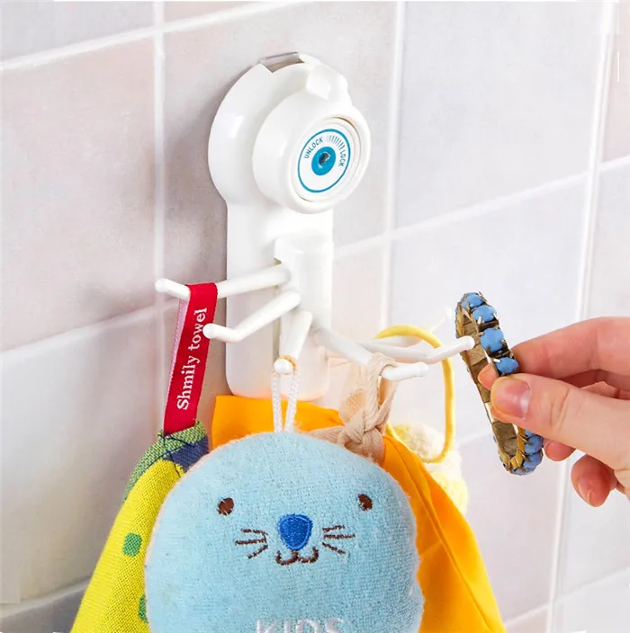 Wall Mounted Plastic Hook Rack Single Suction cup SIMPLE MOUNTING Rack