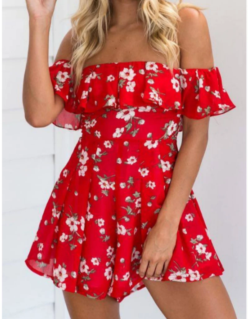 

Summer Dresses Boho Style Mini Dress Chiffon Women Off Shoulder Beach Floral Print Vintage Short Ladies Holiday Dress Vestidos