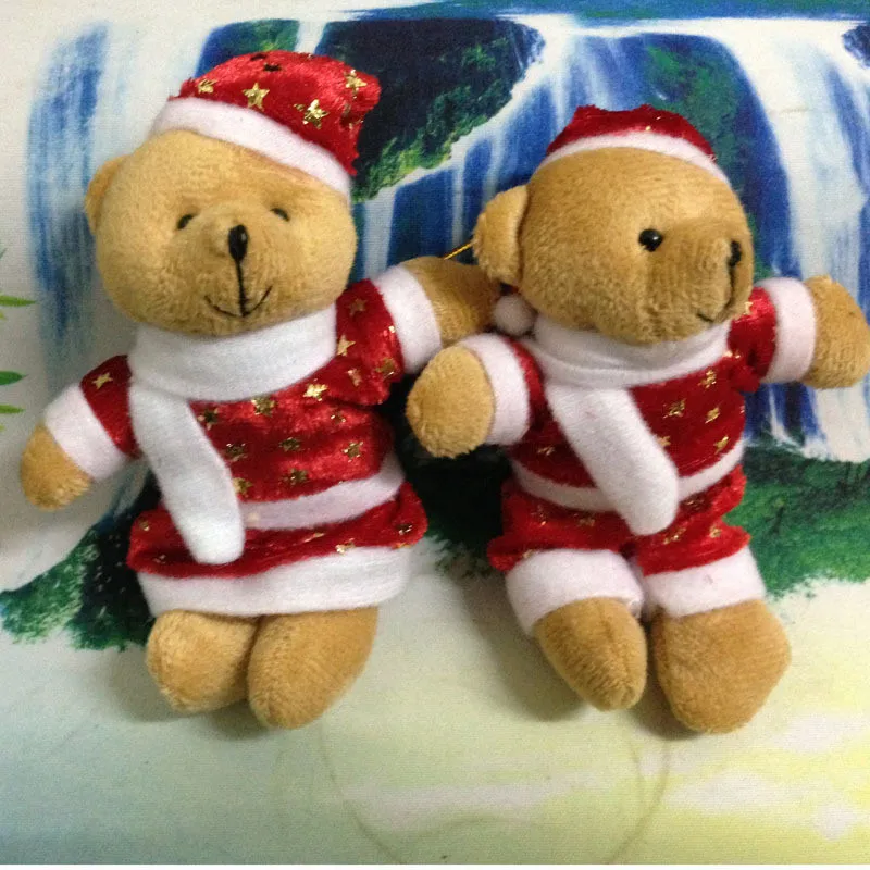 Christmas Bear Dolls 2018 New 12cm Golden Star Teddy Bear Plush Toys Keychain Key Bag Pendants Xmas Tree Promotional Gift 1 Pair  (2)