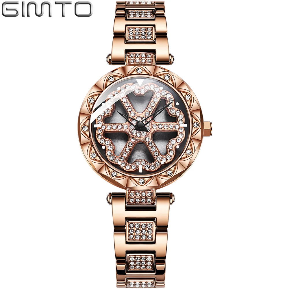 

Fashion women watch Stylish Waterproof GIMTO Brand Luxury Female clock Gold Casual Whirling Dial watch Lucky Creative Wristwatch