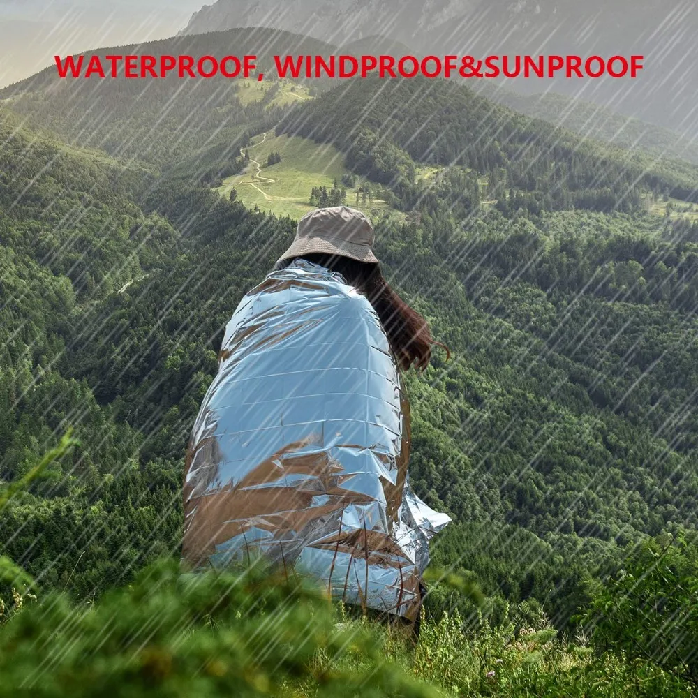 Outdoor Waterproof Emergency Survival Rescue Blanket Foil Thermal Space First Aid Sliver Rescue Curtain Military Blanket (2)