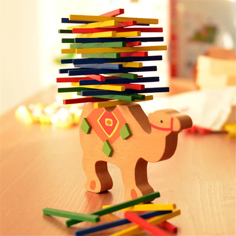 Детские деревянные строительные блоки игрушка верблюд, слон Настольный балансный блок игра Монтессори образование домино цвет дети классические подарки