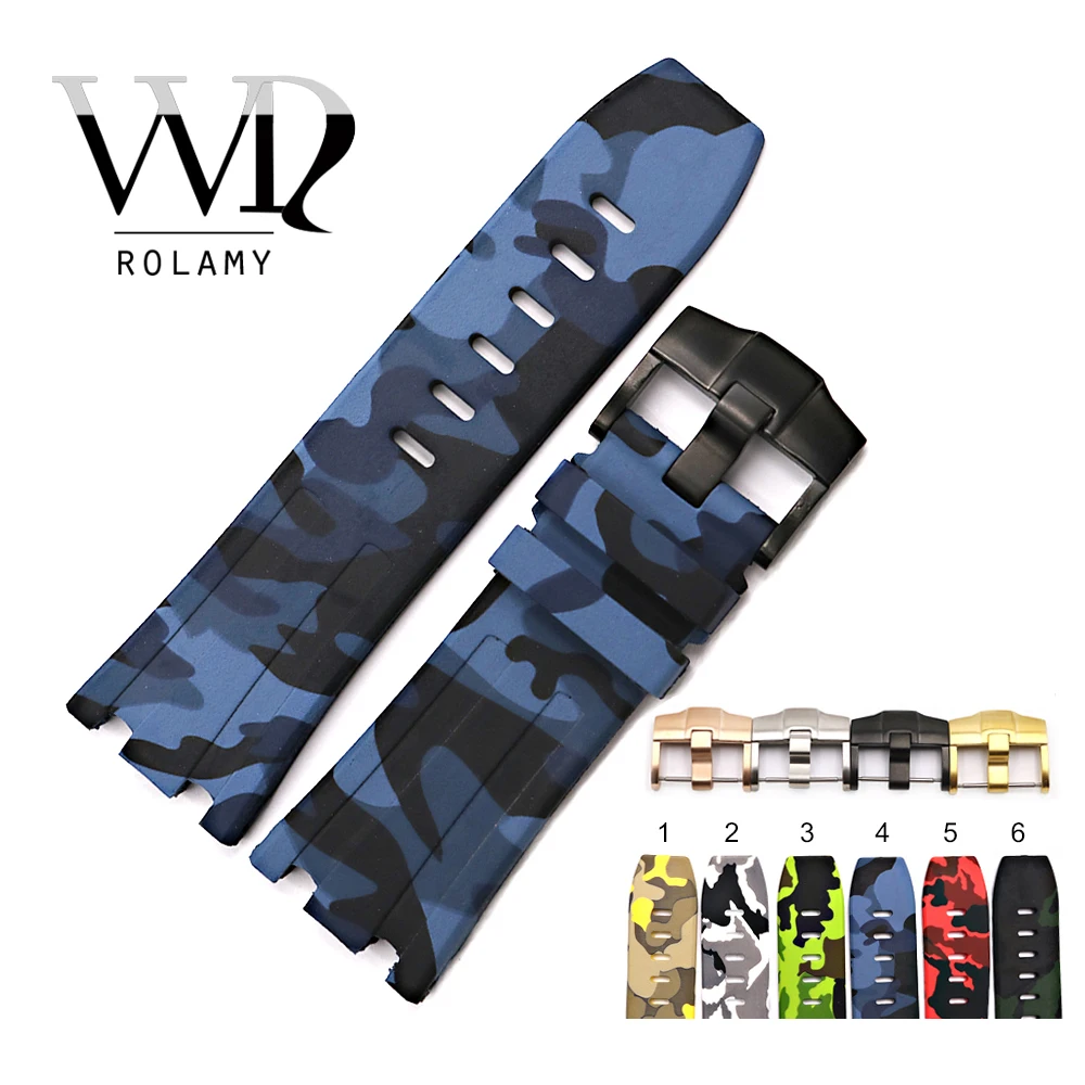 

Rolamy 28mm Wholesale Camo Waterproof Silicone Rubber Replacement Wrist Watch Band Strap Belt With Buckle
