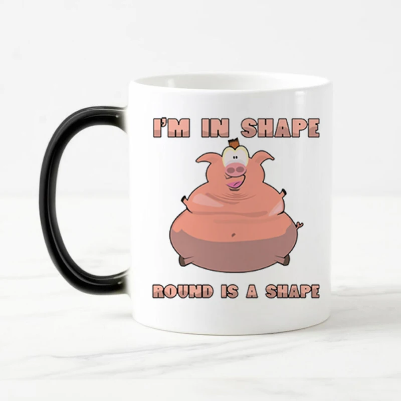 

Free shipping Funny Pig Color Changing Coffee mugs heat sensitive Magic Tea Cup mug as a gift for friends I am in shape