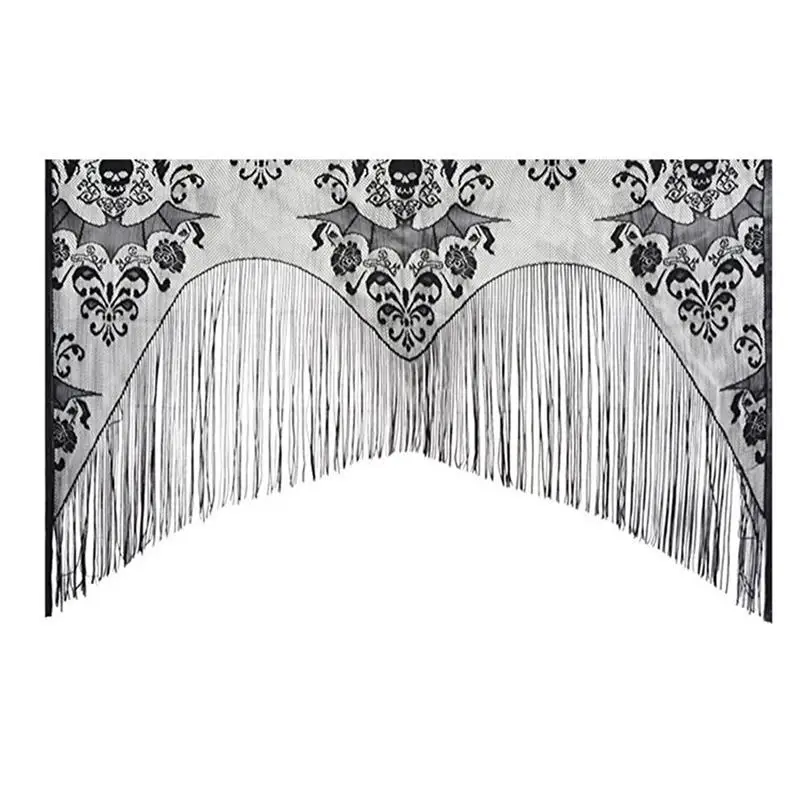 

Halloween Window Curtain Lace Spider Web Skull Curtain Cover Curtain Valance With Tassel 38" X 40"
