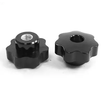 

2Pcs Black Silver Tone M12 50mm Diameter Through Hole Star Head Clamping Knob
