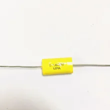 Оптом и в розницу длинные провода желтые осевые Полиэфирные пленочные конденсаторы электроника 0,1 мкФ 630V 630V 104J fr ламповый усилитель аудио