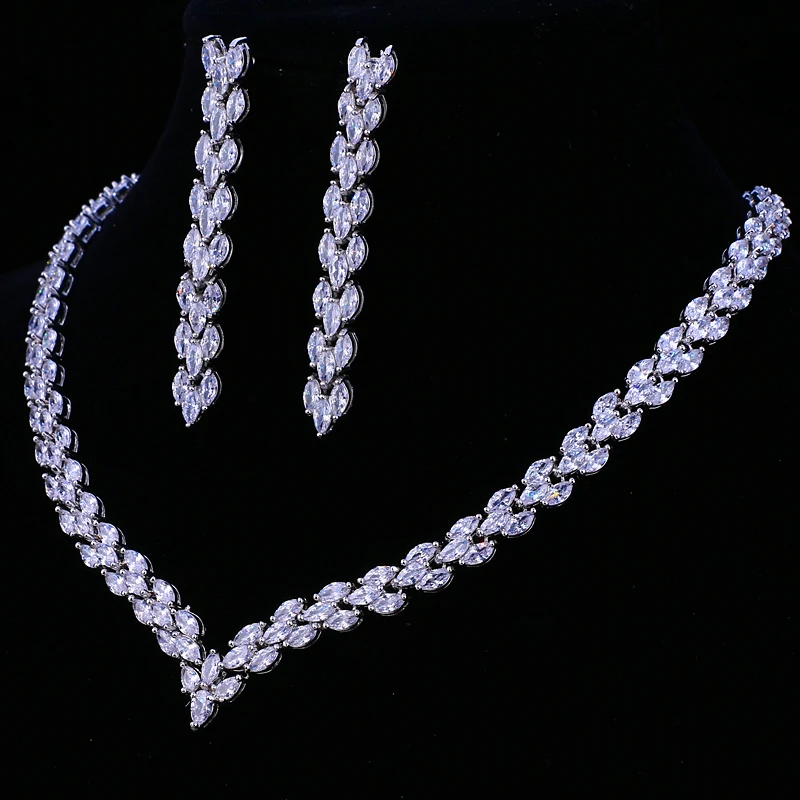 Bridal Jewelry Sets Emmaya Cubic Zirconia Wedding Party Jewelry Set Gold Color CZ Bridal Necklace Earring