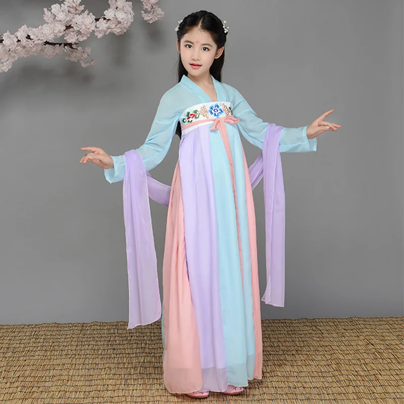 Традиционный китайский танцевальный костюм для девочек мин опера дети древняя фея Хань династии Тан Цин ханьфу платье ребенок DNV10709