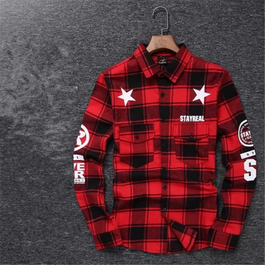 2016 Tyga cool oversized Shirts Tee men hip hop red font b Tartan b font Plaid