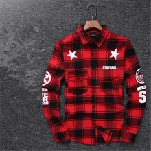 2016 Tyga cool oversized Shirts Tee men hip hop red Tartan Plaid top hba mma cotton Shirts kanye swag Apply to men/ women