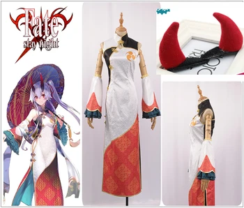 

FGO Fate/Grand Order Tomoe Gozen Cosplay Costume Custom Traditional Cheongsam Sexy Sleeveless Girl Dress Red Devil Hairpin