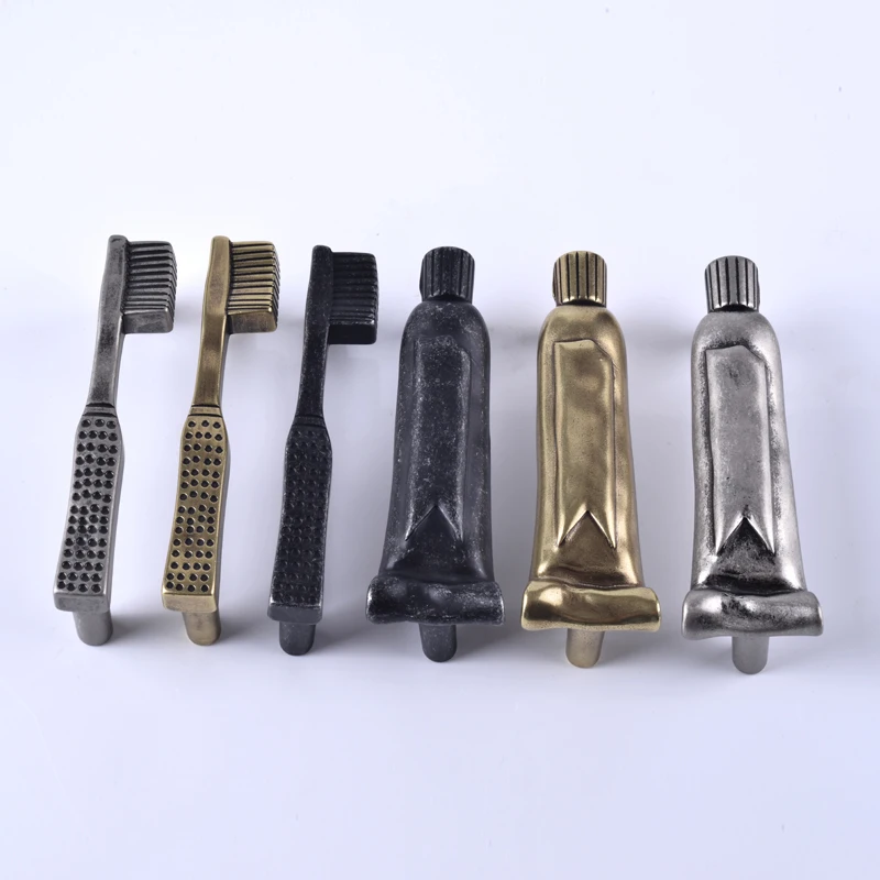 

3" Toothbrush Toothpaste Drawer Pull Handles Bathroom Cabinet Pulls Door Handle Knobs Antique Black Silver Brass Pewter 76mm