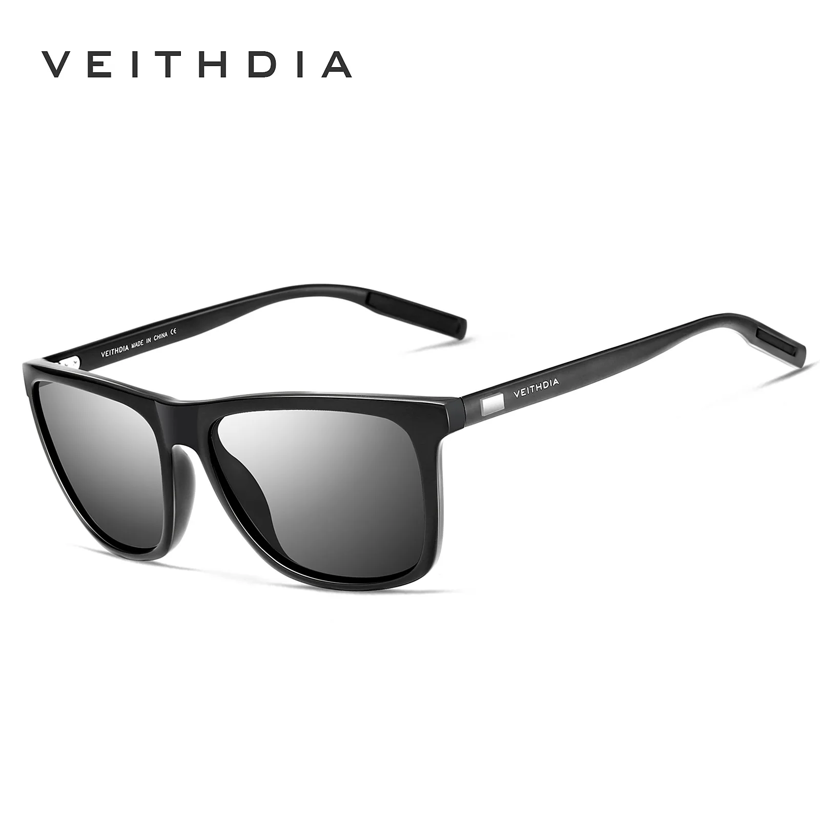 Бренд VEITHDIA, унисекс, Ретро стиль, алюминий+ TR90, солнцезащитные очки, поляризационные линзы, винтажные очки, аксессуары, солнцезащитные очки для мужчин/женщин - Цвет линз: Черный