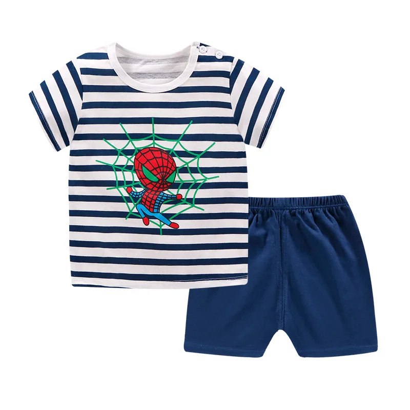 Новая модная одежда для малышей; комплект из двух предметов; детский хлопковый комбинезон с круглым вырезом и короткими рукавами