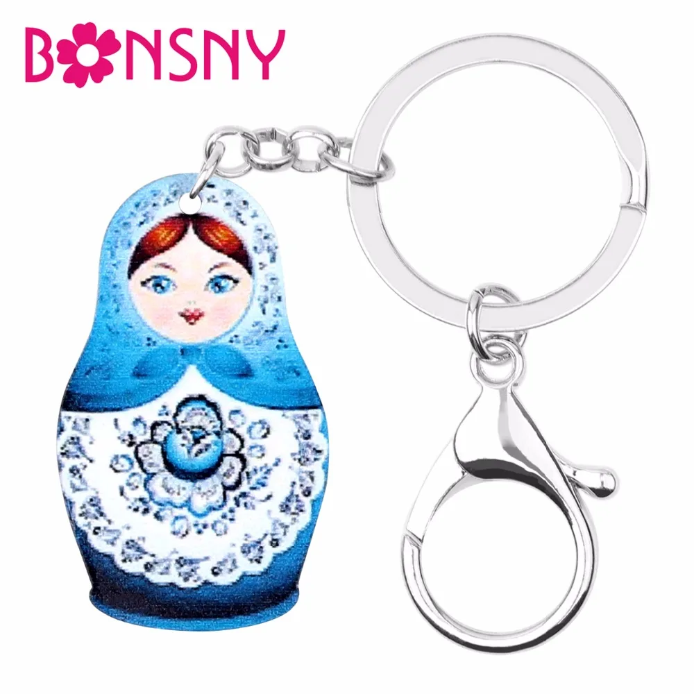 Bonsny ариловая Милая Русская кукла Матрешка женское кольцо для ключей девушек