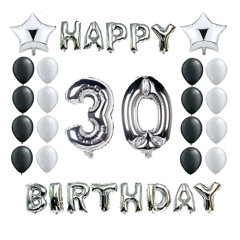 Серебро 18th 21th 25th 30th 35th 40th 50th 60th 70th 80th 90th Счастливые воздушные шары для украшения