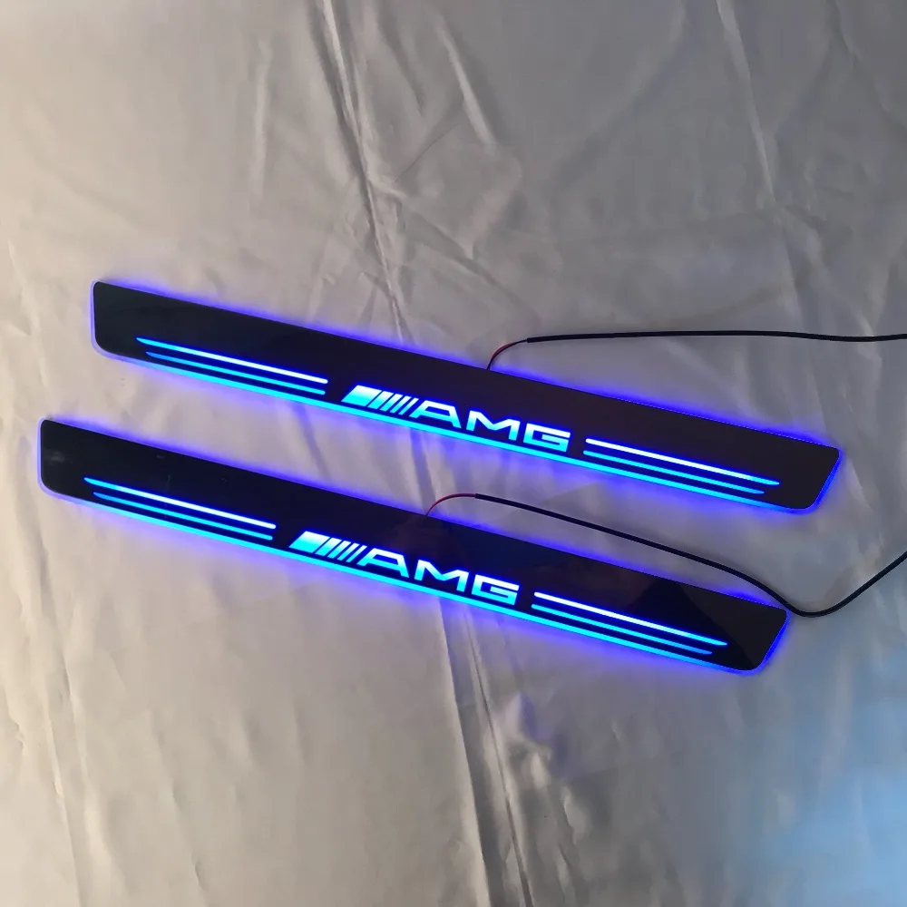 

RQXR led moving door scuff for Mercedes Benz amg dynamic door sill plate flat lining overlay Flow/still light, 2pcs
