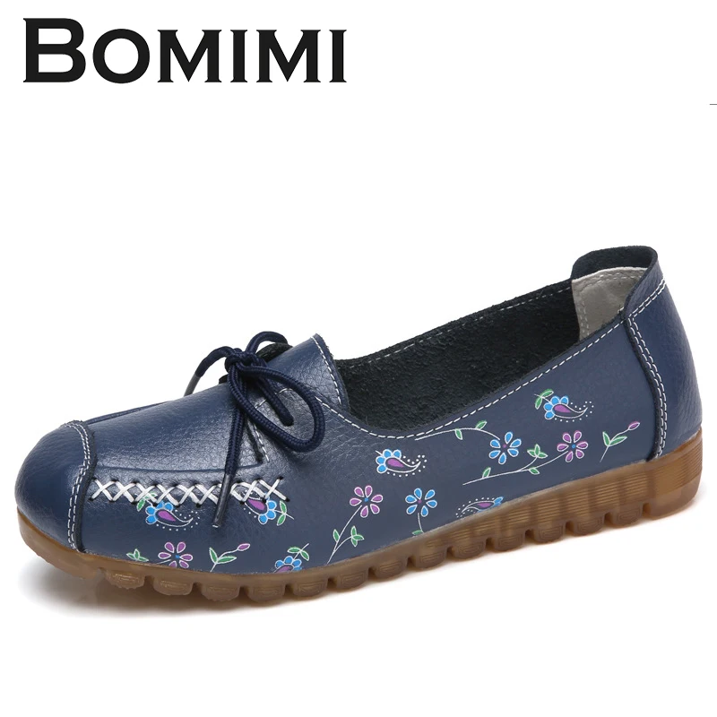 

BOMIMI Women Flat Genuine Leather Ballet Flats Slip On Round Toe Ballerina Flats Loafers Shoe Moccains Vintage Large Size 35-42