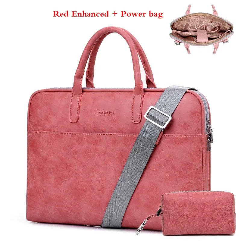 Модная женская кожаная сумка для ноутбука Toshiba samsung sony 15,6 13,3 14,1 дюймов, сумка для компьютера, женская сумка-мессенджер с силовой сумкой - Цвет: Red Enhanced-W