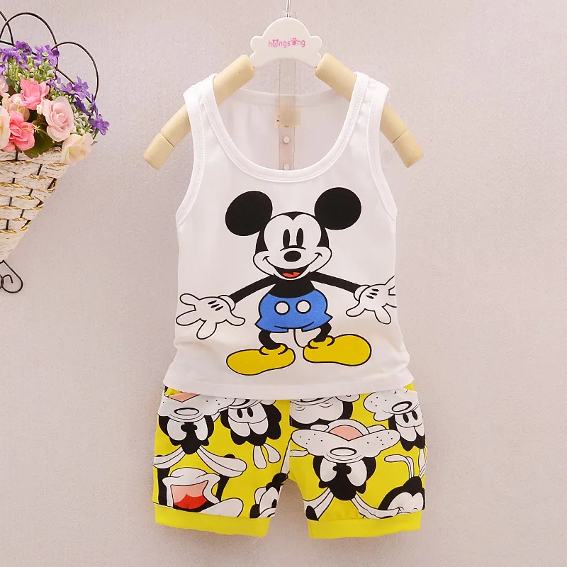 

2018 New Sports Cotton Baby Mickey Mouse Cartoon Children's Clothing Infant Child Suit Boy Vest Summer Dress 12M-4T