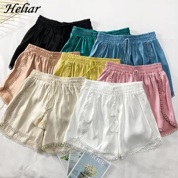 

HELIAR Summer Women Shorts Femenino Plus Size Silky Soft Short Wide Leg Drawstring Shorts Candy Colors 2019 Summer Street Shorts