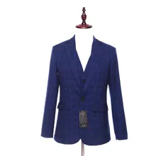 Новинка, мужские повседневные блейзеры, пиджак на двух пуговицах, синий клетчатый узор, шерстяной тонкий смокинг, деловой Свадебный мужской костюм, пиджак, размер XS-4XL, на заказ