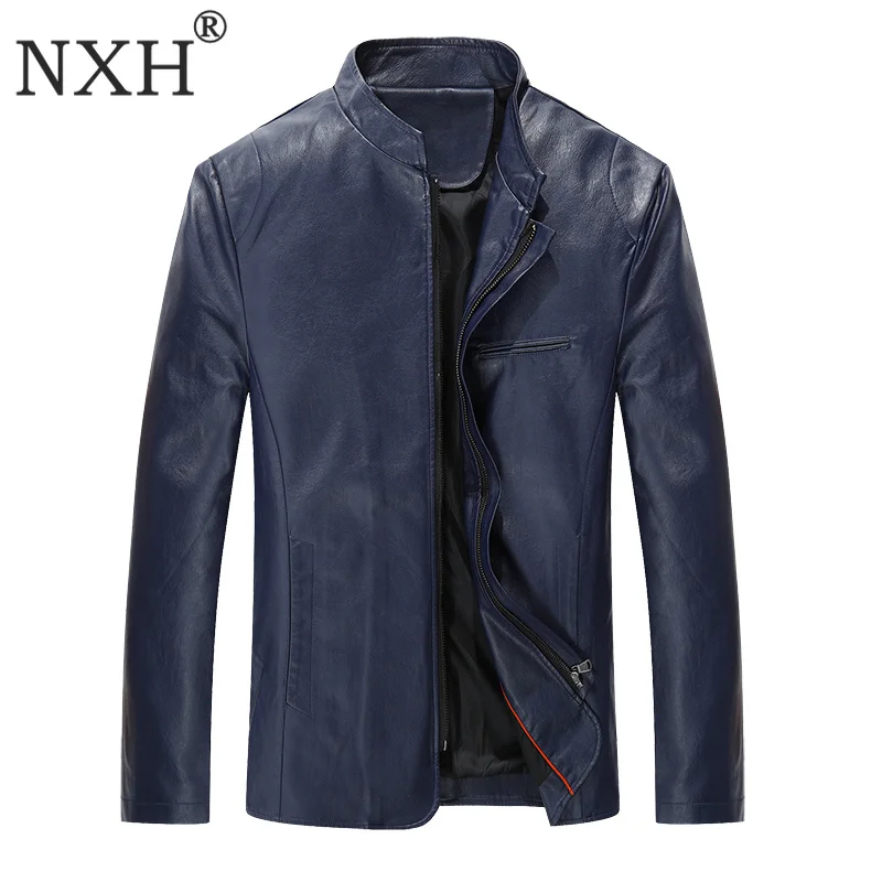 

NXH Spring Faux leather jaket Men Simple PU Stand Jackets Men Coat Slim Fit Brand Red Jaqueta de couro Masculina Smart casual