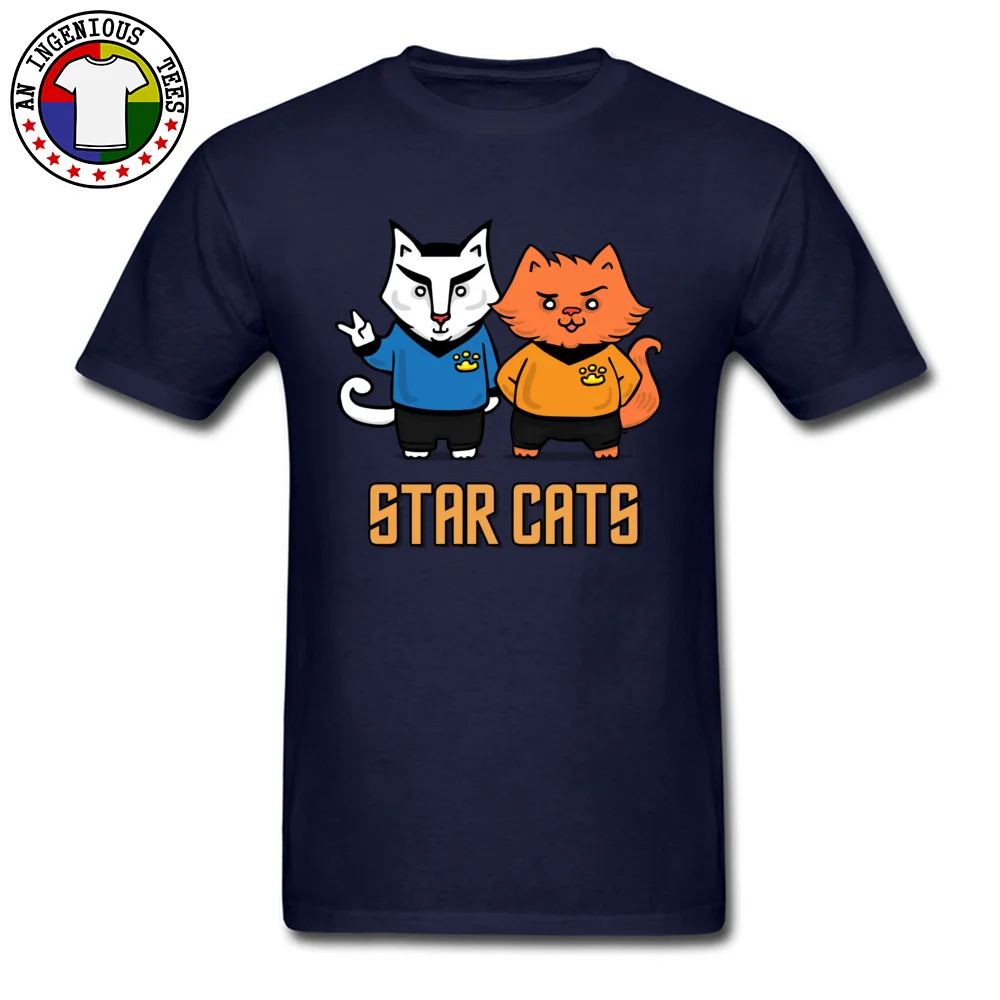 STAR CATS 100% Cotton Man Short Sleeve Tops Tees Custom VALENTINE DAY Tshirts Summer Tee Shirt Family Crew Neck STAR CATS navy